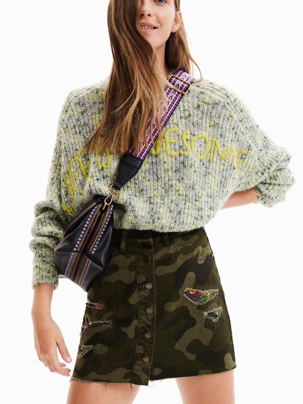 Desigual mini denim camouflage skirt